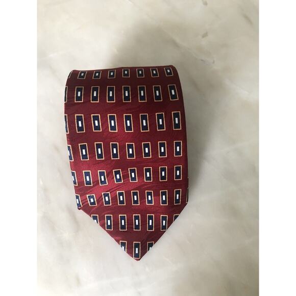 Umberto Bossi Silk Tie Gold Burgundy Red Black Geometric Men Necktie Italy 60x4 - Picture 2 of 5